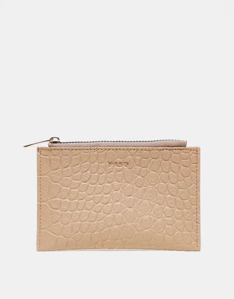 PASQ croc zip top cardholder in beige - view 1