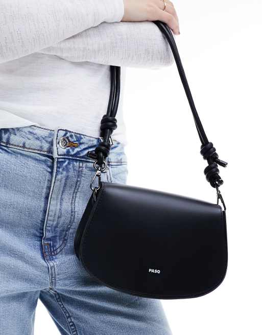 PASQ crossbody saddle bag with rope detail in black, 2 of 4