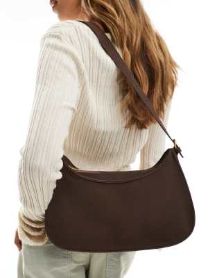 curved shoulder bag in brown faux suede