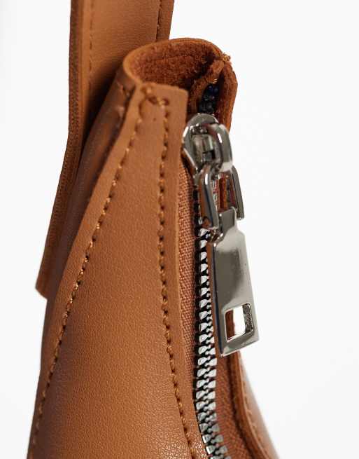 PASQ curved slouch shoulder bag in tan, 3 of 4