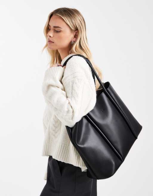 PASQ – Czarna torba typu tote z dwoma rurkowymi uchwytami, 2 z 4