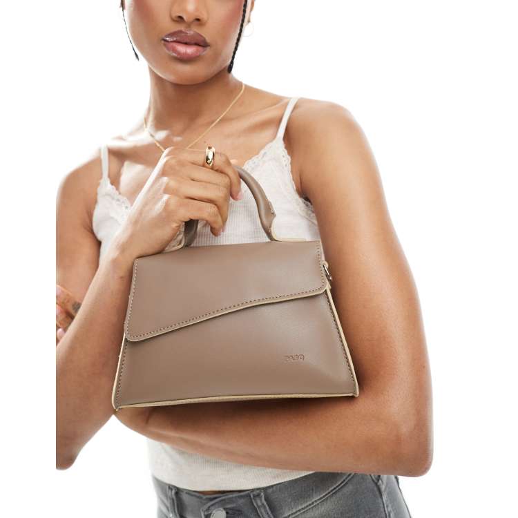 PASQ diagonal flap handbag with crossbody strap in dark mocha | ASOS