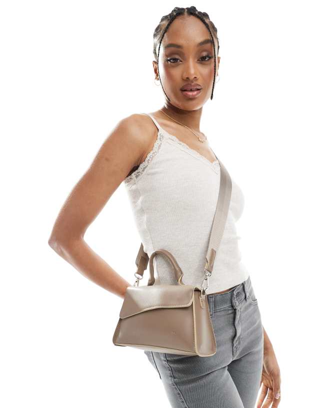 PASQ diagonal flap handbag with crossbody strap in dark mocha | ASOS