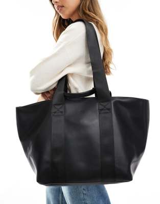 double handle slouchy tote bag with inside pouch in black