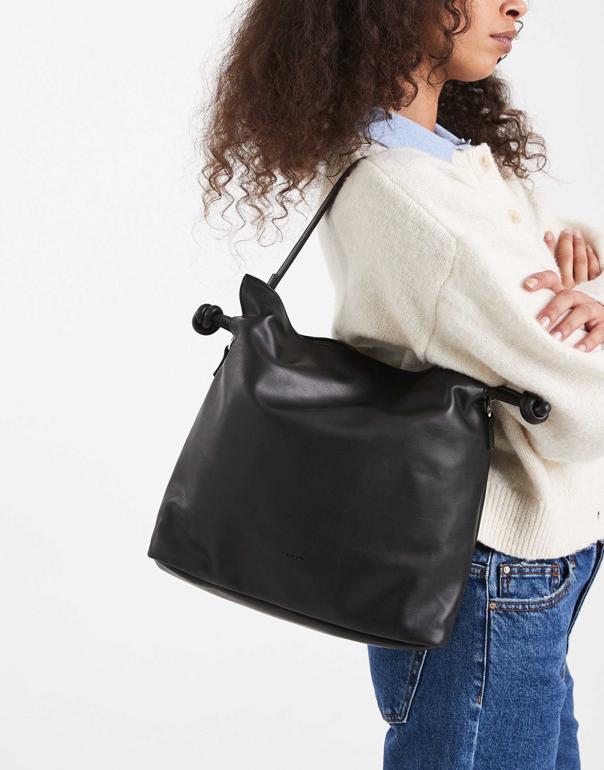 pasq draw string soft shoulder bag in black