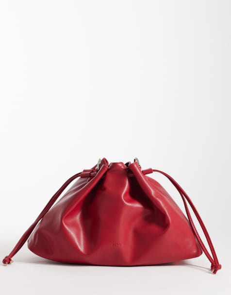 PASQ drawstring clutch purse with shoulder strap in red - view 1