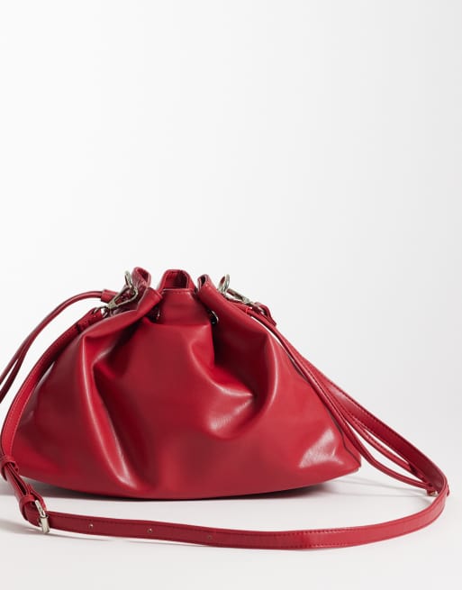 PASQ drawstring grab bag with shoulder strap in red, 4 of 4