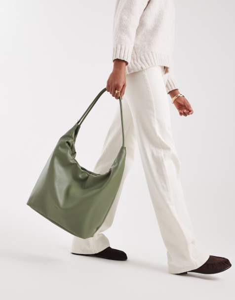 PASQ drawstring slouch tote bag in green - view 1