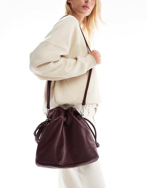 PASQ drawstring soft shoulder bag in burgundy - view 1