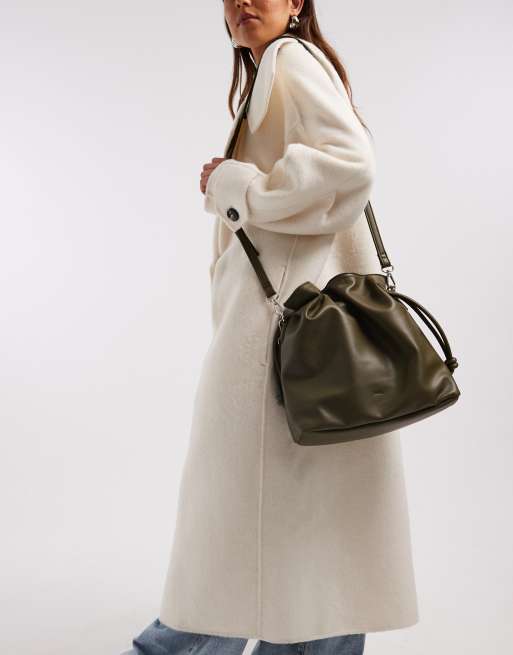 PASQ drawstring soft shoulder bag in khaki green