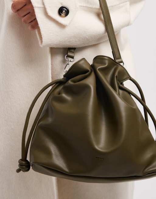 PASQ drawstring soft shoulder bag in khaki green