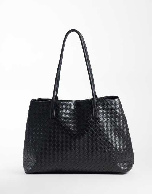 PASQ duża pleciona torba typu tote w kolorze czarnym, 1 z 4