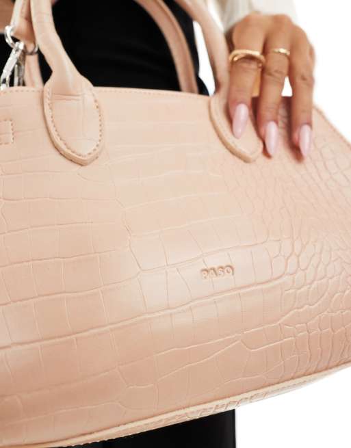 PASQ faux croc grab bag in off white, 2 of 4