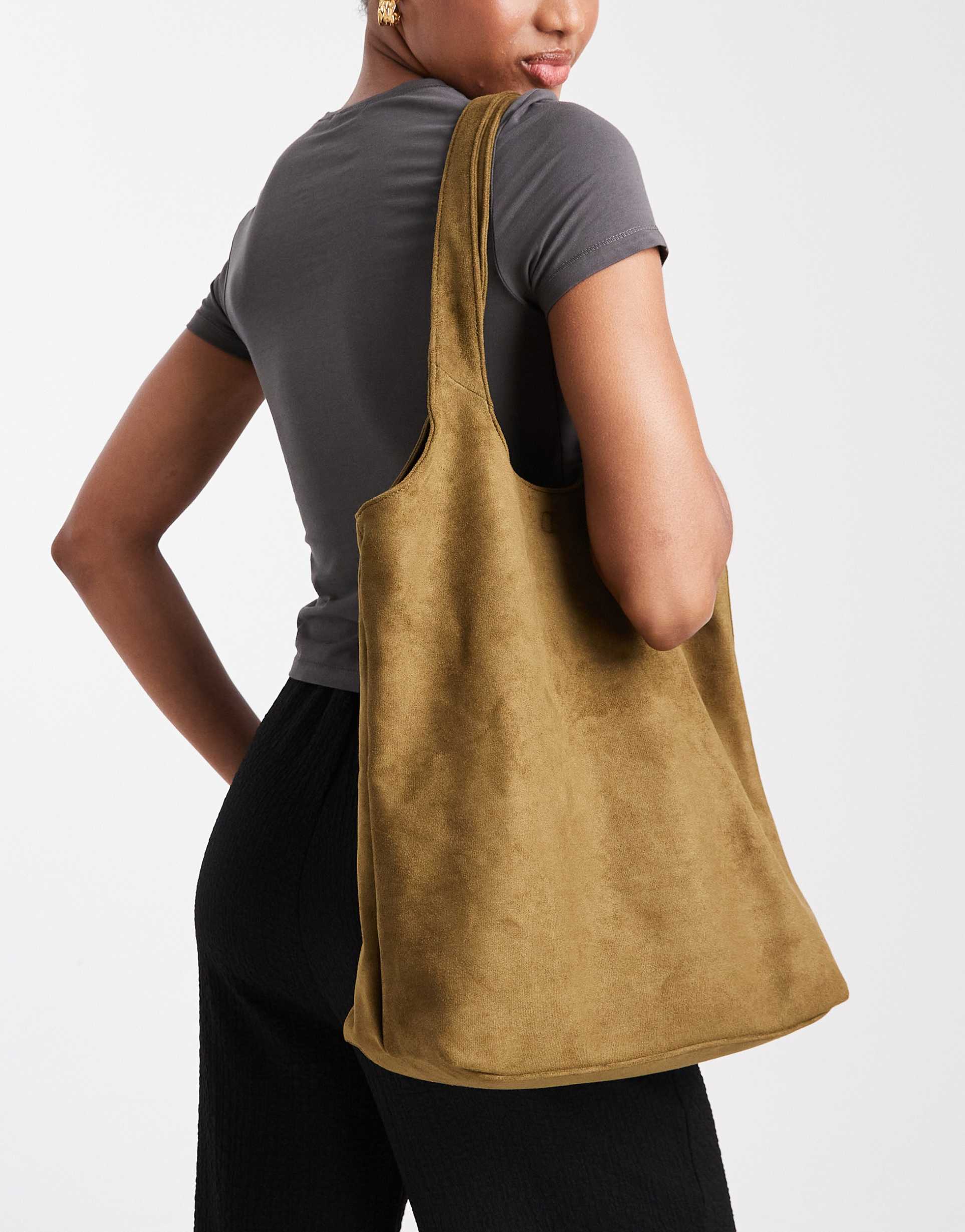 pasq faux suede a line tote bag in dark green