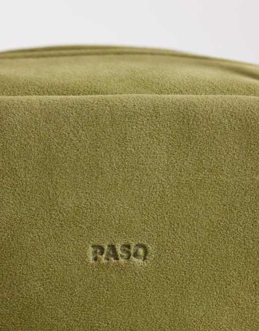 PASQ faux suede box grab bag with crossbody strap in lime green, 4 of 4