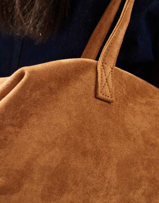 PASQ faux suede long shoulder bag in tan , 4 of 4