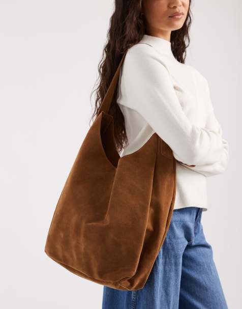 PASQ faux suede scoop top tote bag in tan - view 1