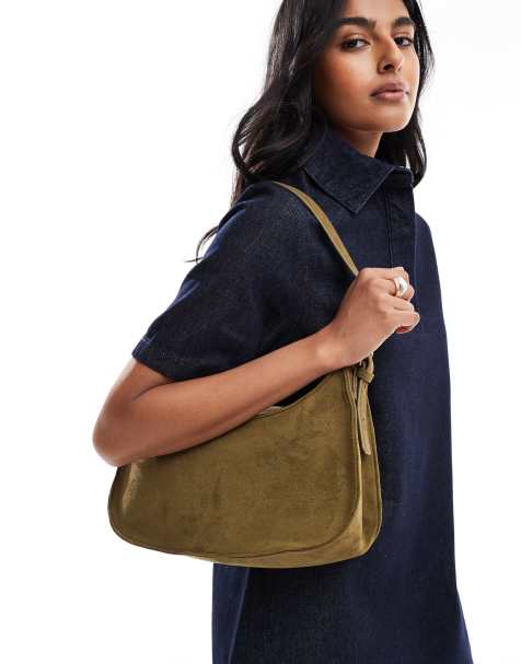 PASQ faux suede shoulder bag in dark green - view 1