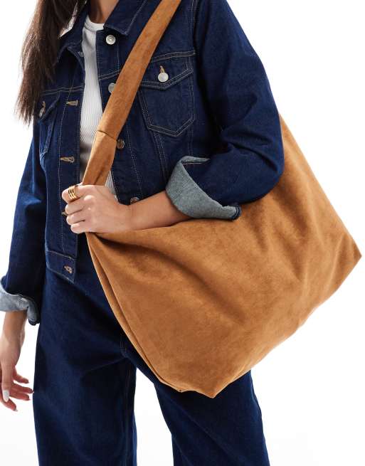 PASQ faux suede slouchy shoulder bag in tan 