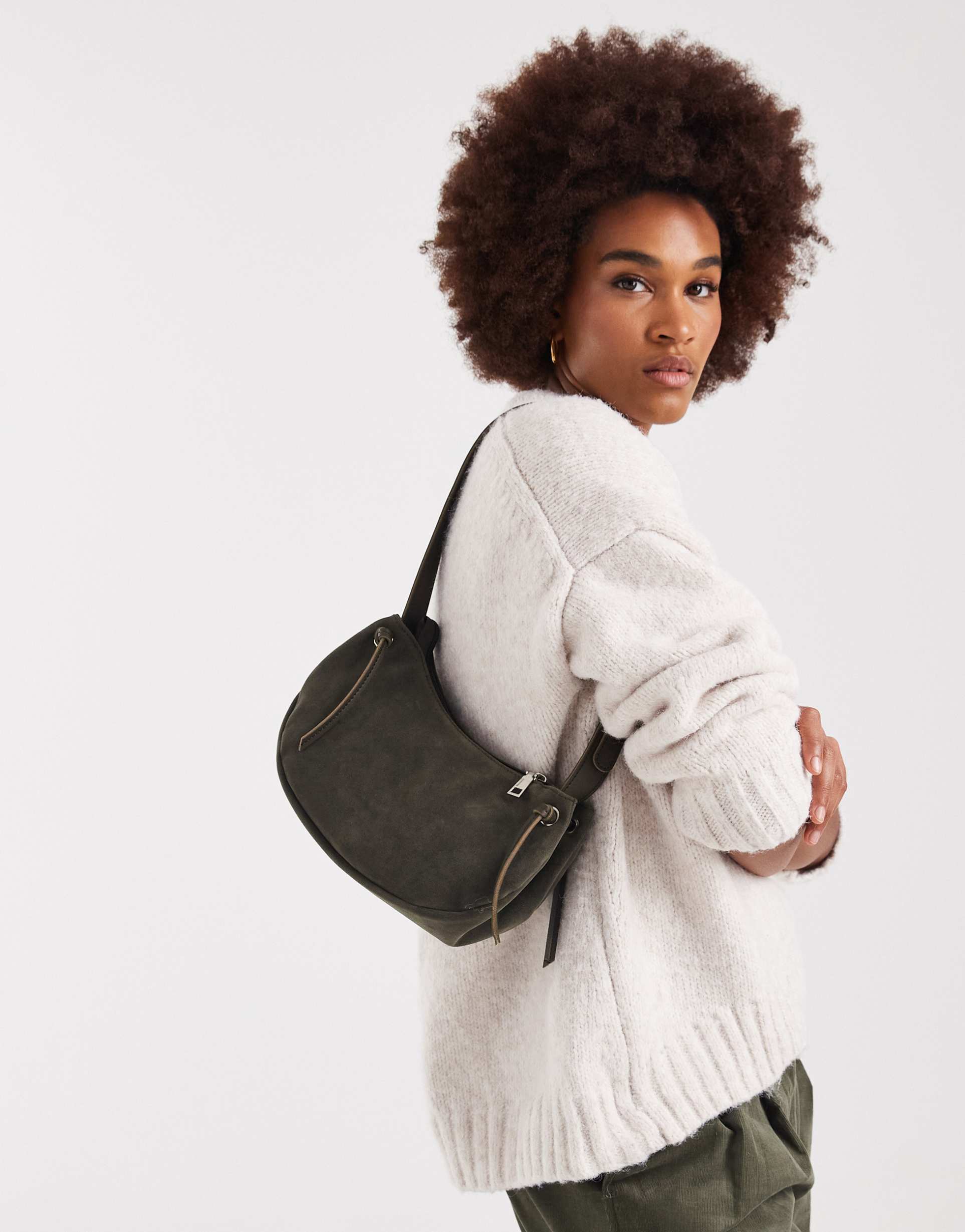 pasq faux suede slouchy small shoulder bag in green