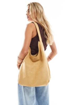 PASQ faux suede slouchy tote bag in yellow - view 1