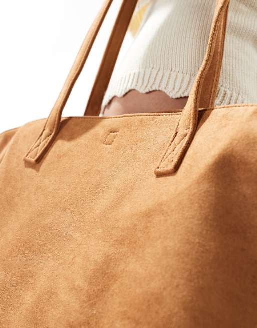 PASQ faux suede winged tote bag in tan 