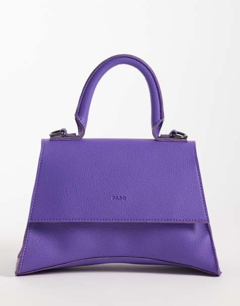 PASQ – Fioletowa, mała torebka z paskiem crossbody, rączką na górze i zaokrąglonym dołem - view 1