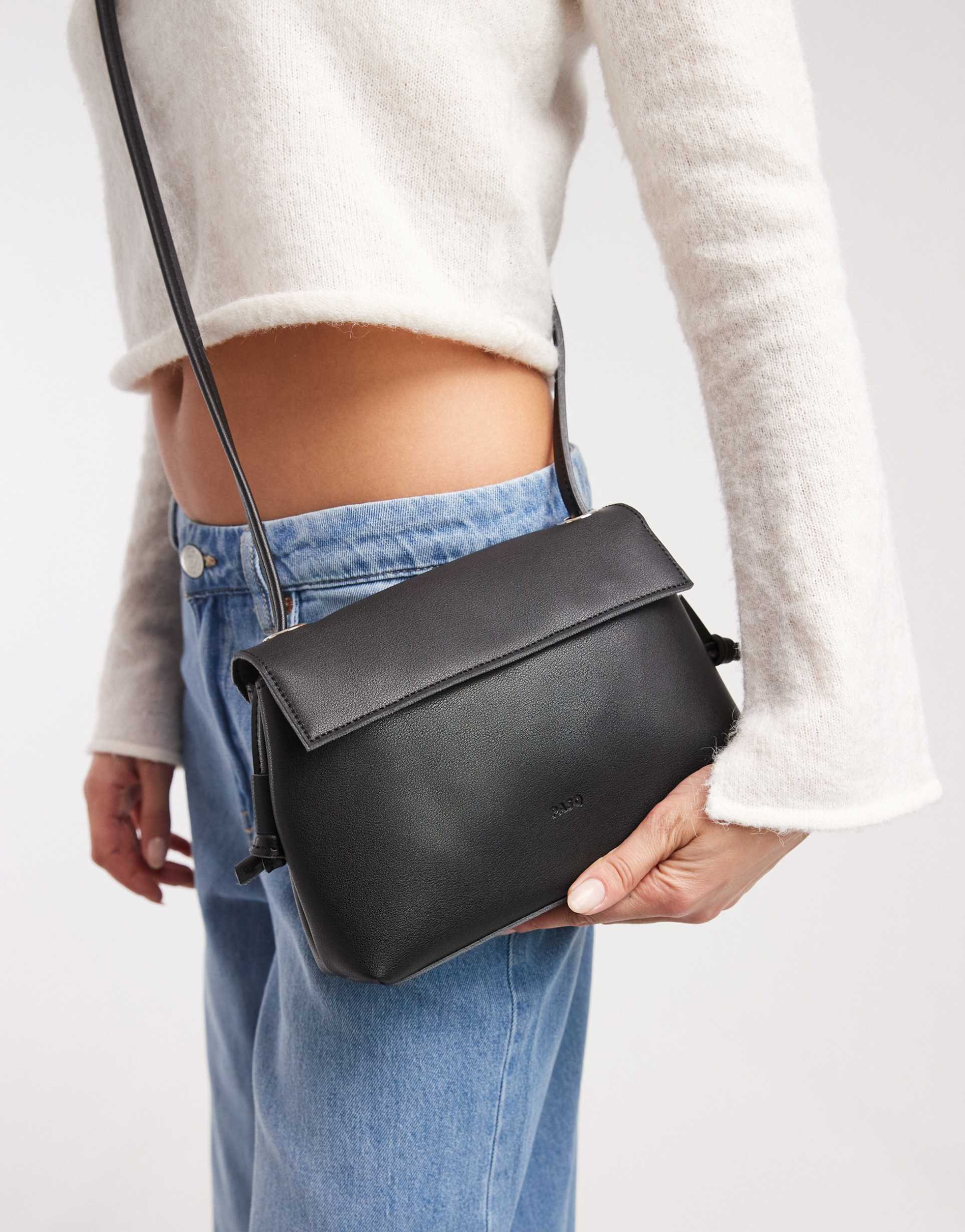 pasq flap-over crossbody bag in black