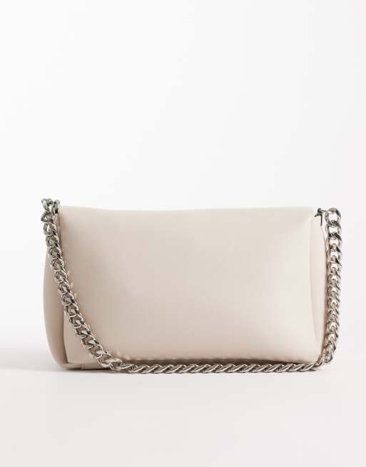 PASQ flap over crossbody chain bag in beige, 3 of 4