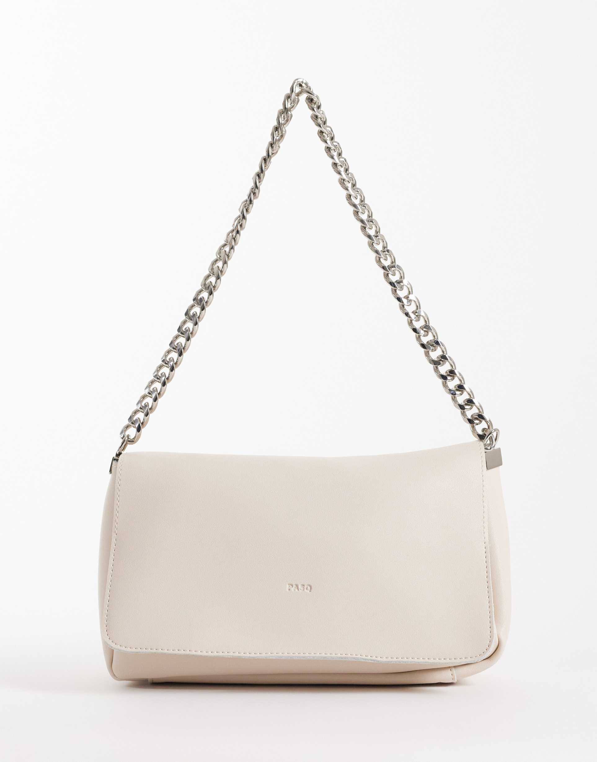 pasq flap over crossbody chain purse in beige
