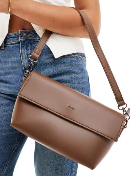 PASQ flap over crossbody shoulder bag in dark taupe - view 1