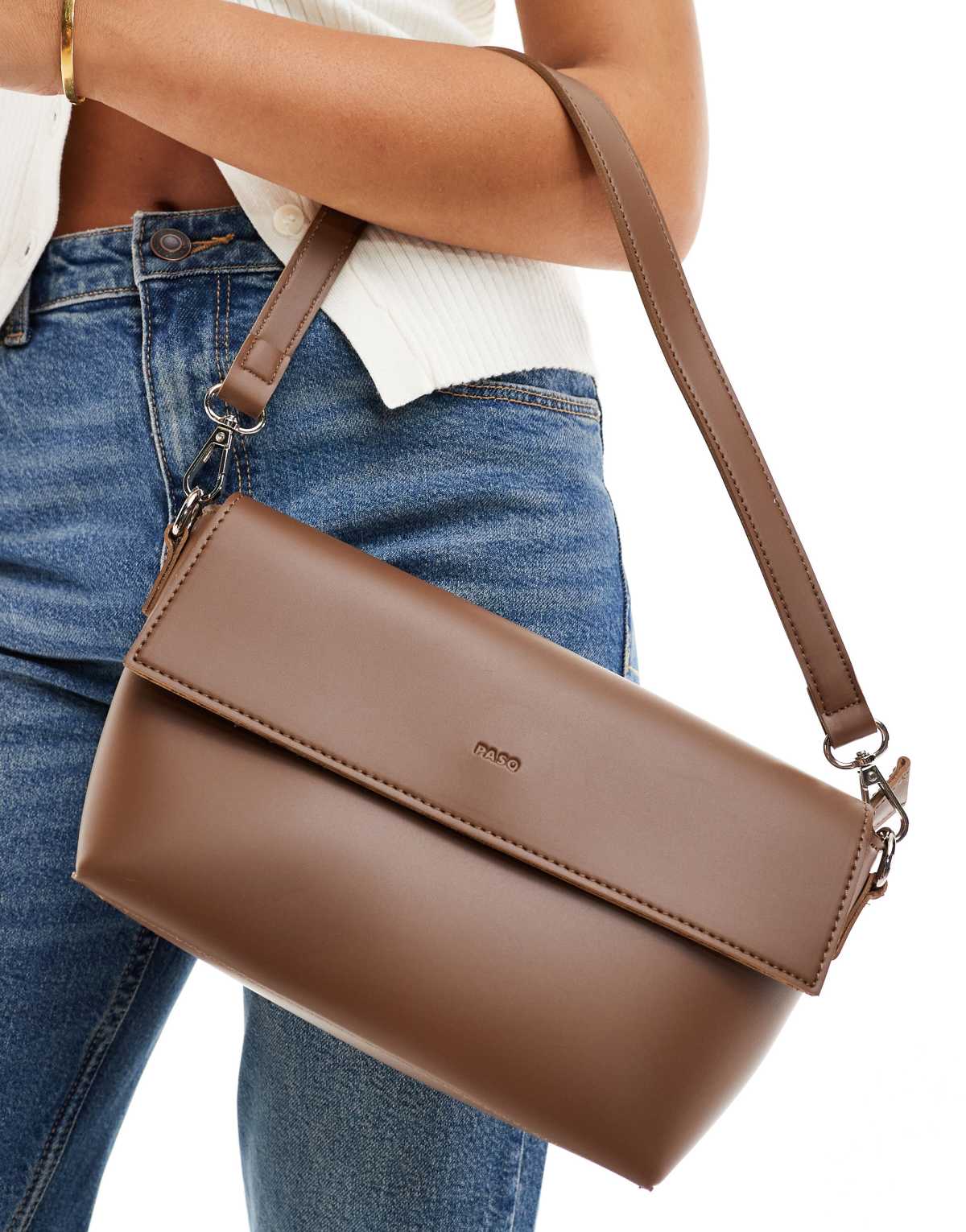 PASQ flap over crossbody shoulder bag in dark taupe