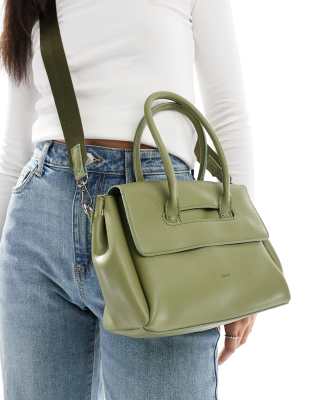 flap-over grab bag with crossbody strap in olive green