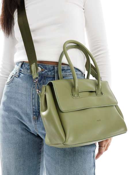PASQ flap over grab bag with crossbody strap in olive green - view 1
