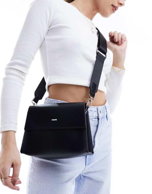 PASQ flapover classic crossbody bag STUDIO in black