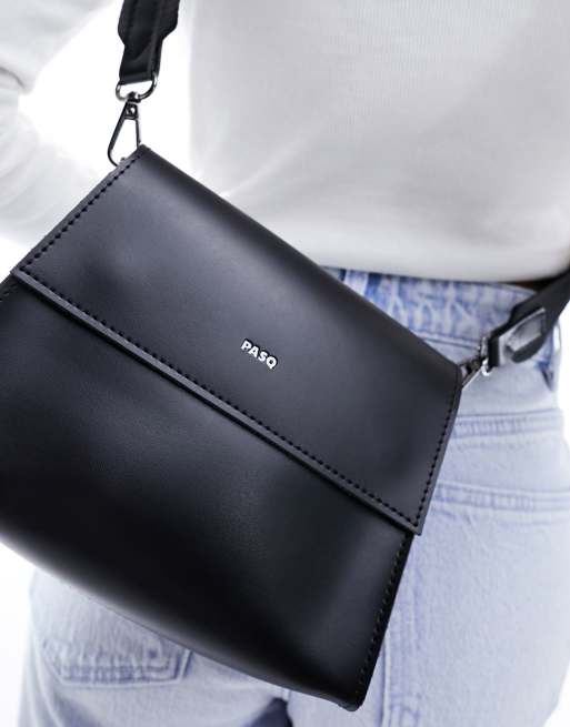 PASQ flapover classic crossbody bag in black, 3 of 4