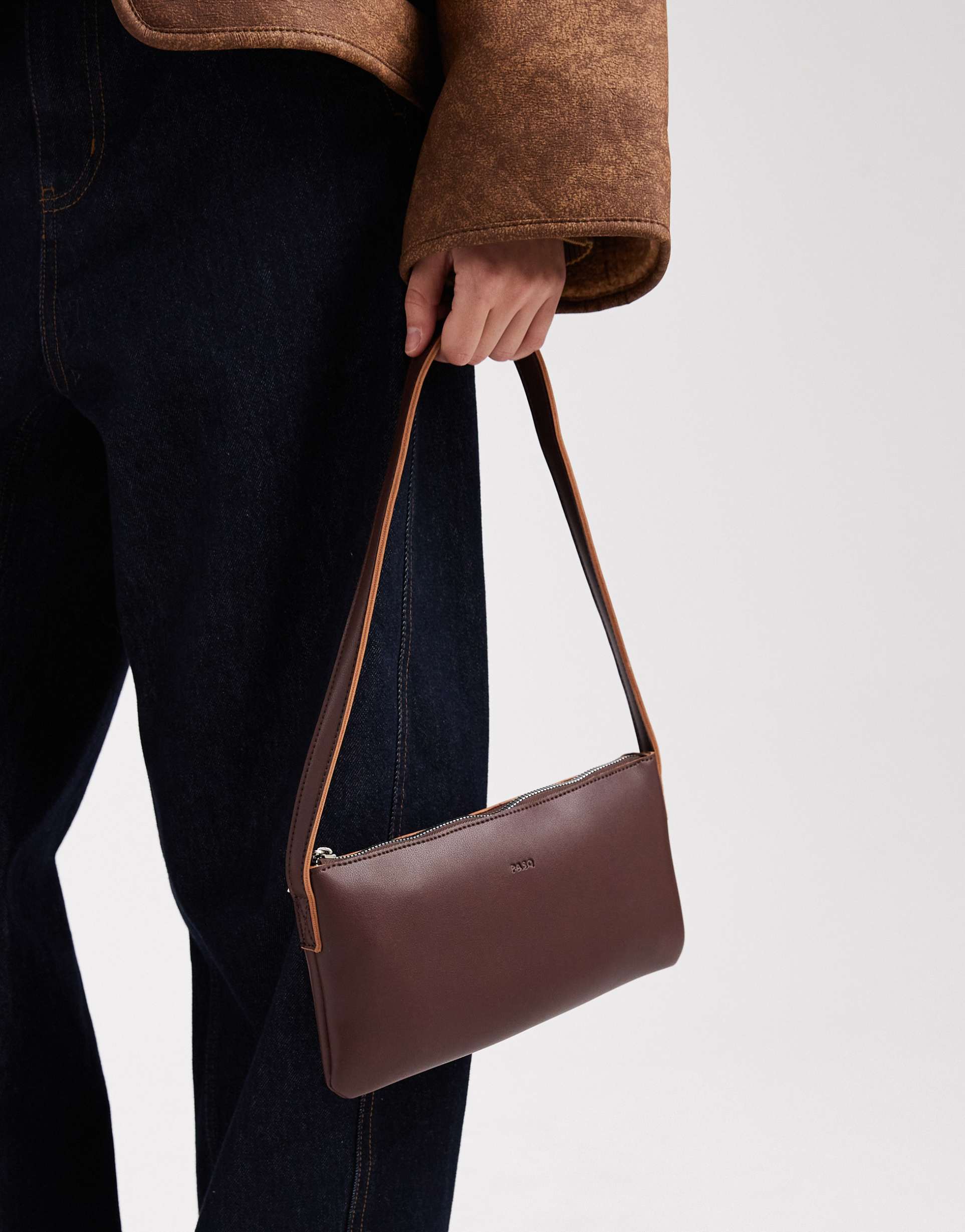 pasq flat shoulder bag in brown