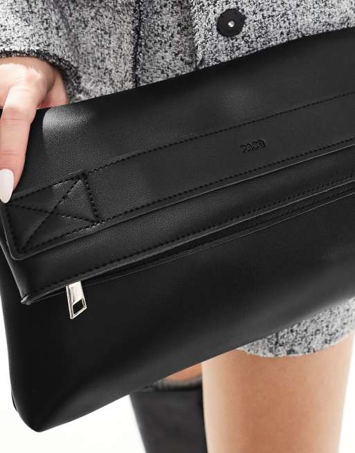 PASQ fold-over clutch bag with crossbody strap in black, 4 of 4