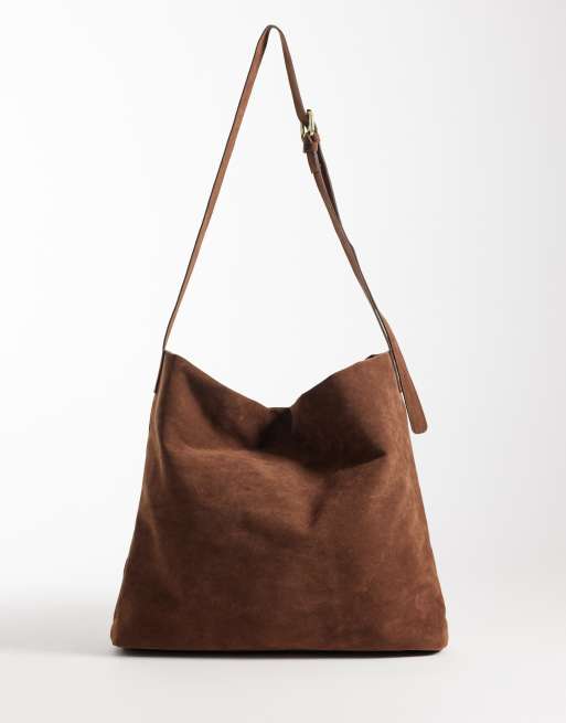 PASQ fringed faux suede shoulder bag in chocolate, 4 of 4