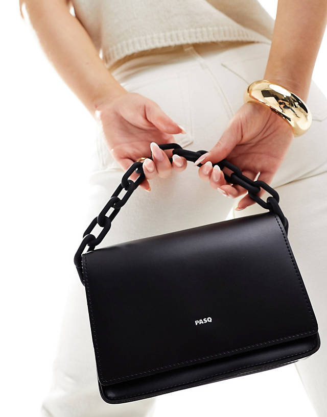 PASQ - grab bag with chunky chain and detachable crossbody strap in black