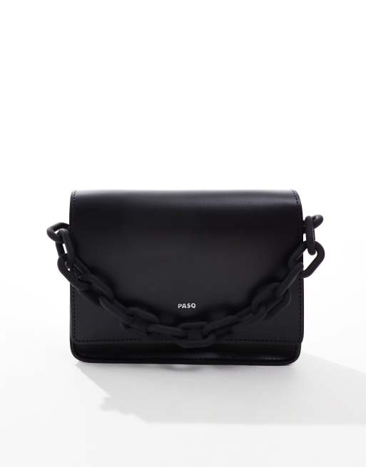 PASQ grab bag with chunky chain and detachable crossbody strap in black , 2 of 4