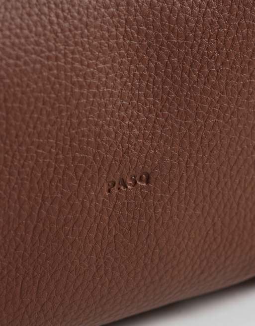 PASQ grab bucket bag with crossbody strap in brown, 3 of 4