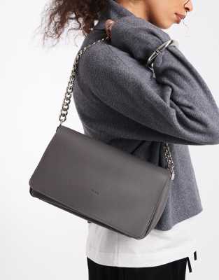 Pasq Grain Flap-over Crossbody Chain Bag In Gray