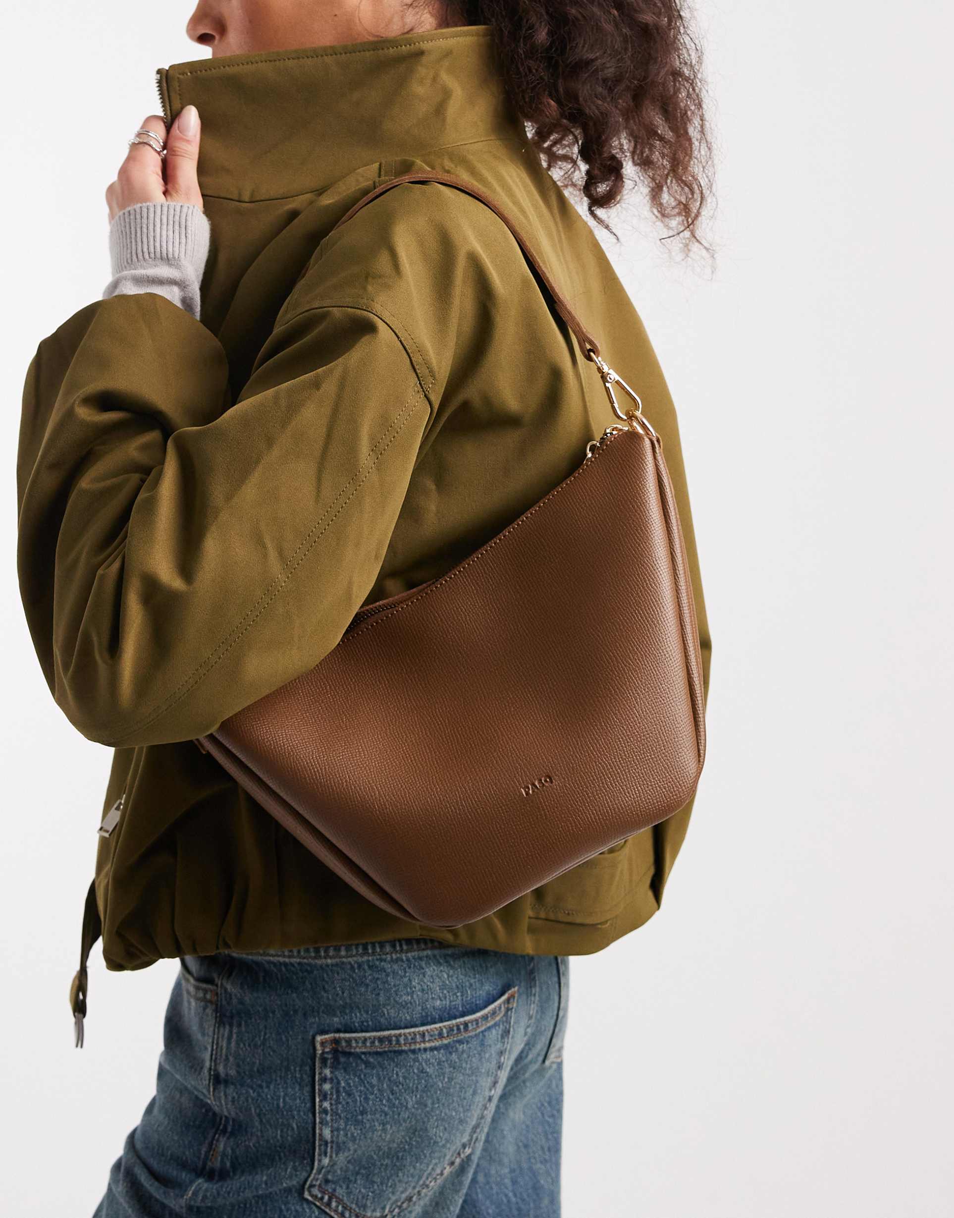 pasq grain shoulder bag with crossbody strap in brown