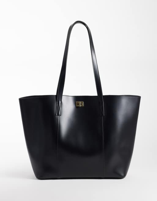 PASQ grand cabas à fermoir tourniquet noir, 4 de 4