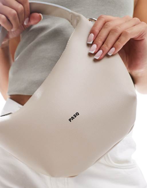 PASQ – Halmondförmige Umhängetasche in Taupe mit abnehmbarem  