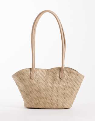 PASQ - Kleine, geschwungene Tragetasche in Beige mit Webstruktur-Neutral