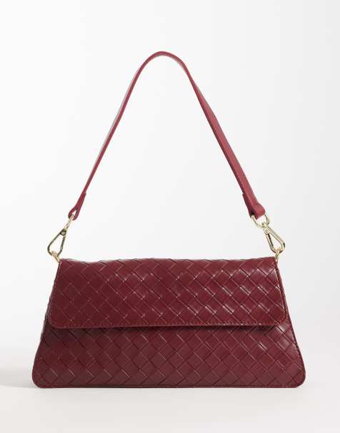 PASQ – Lange Schultertasche in Weboptik in Burgunderrot - view 1