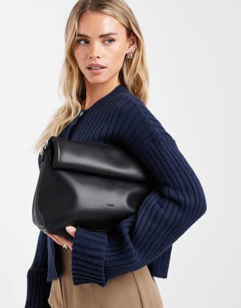 PASQ large roll top crossbody clutch in black - view 1