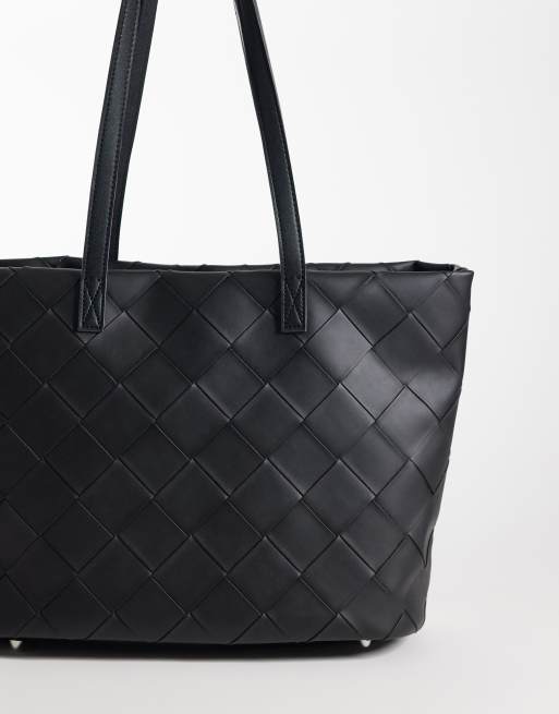 PASQ large weave tote bag in black , 4 of 4